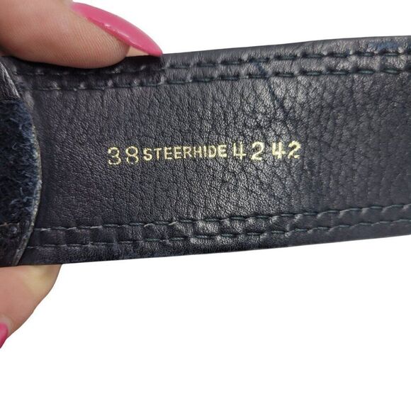 Vintage Mens Thick Rugged 38" Steerhide Leather Belt Black Heavy Duty Suede - Picture 3 of 11
